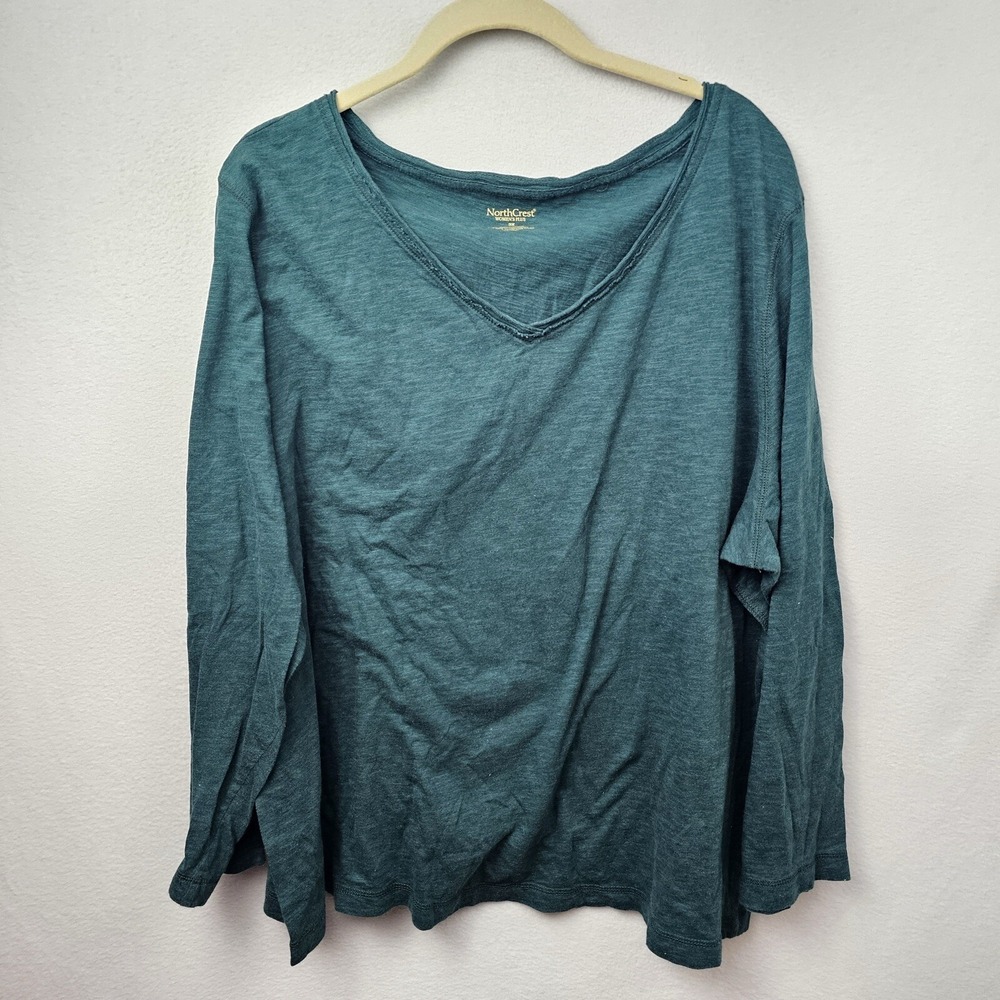 North Crest Shirt Woman's Size 3X Green Long Sleeve V-Neck